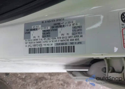 2021 Mazda Mazda6 Touring z USA, uszkodzony, nr VIN JM1GL1VM8M1614009